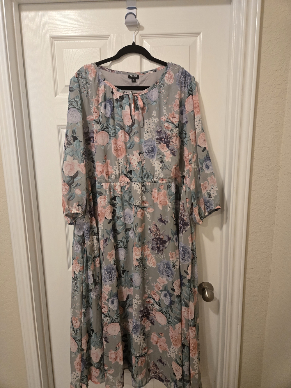 torrid Sage Floral Midi Dress with Pink & Blue Blooms